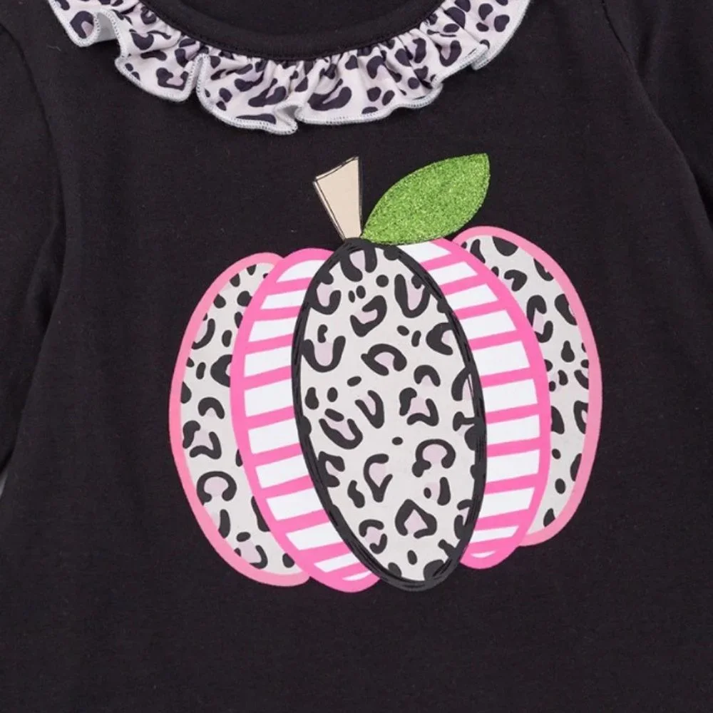 Boutique Pumpkin Ruffle Tunic & Leopard Leggings Girls Outfit Set